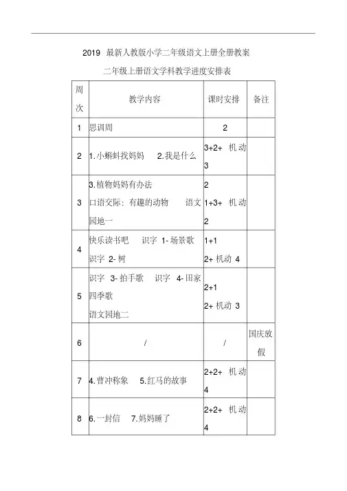 2019最新人教版小学二年级语文上册全册教案.