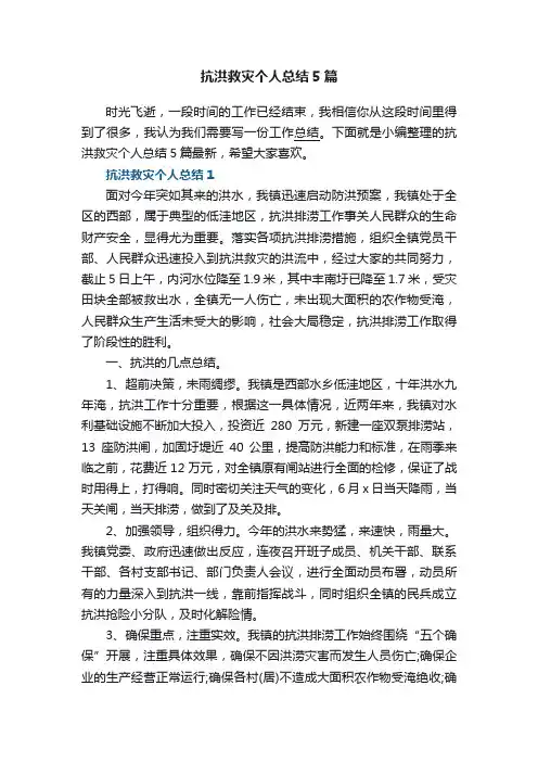 抗洪救灾个人总结5篇