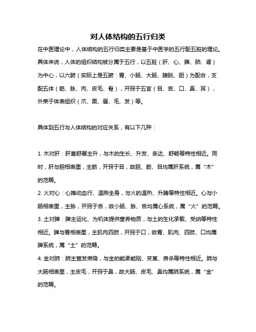 对人体结构的五行归类