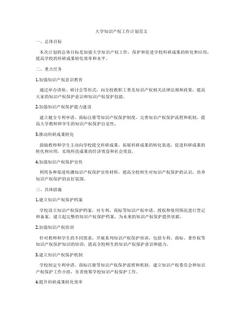 大学知识产权工作计划范文