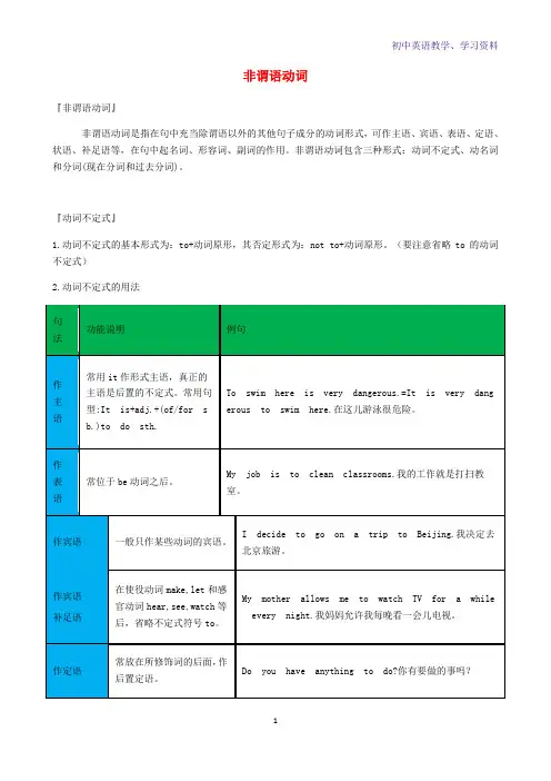 中考英语知识归纳复习专题非谓语动词外研版