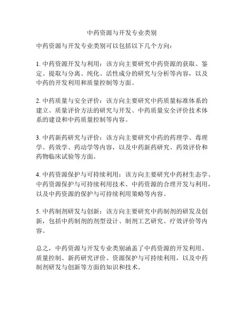 中药资源与开发专业类别