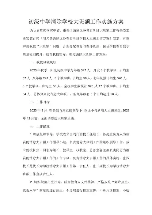 初级中学消除学校大班额工作实施方案