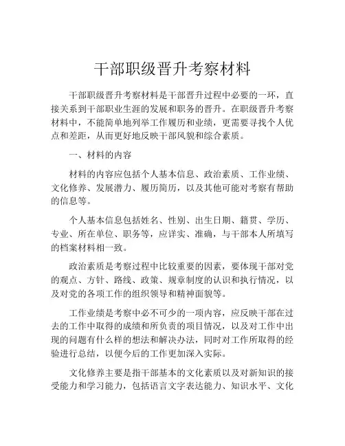 干部职级晋升考察材料
