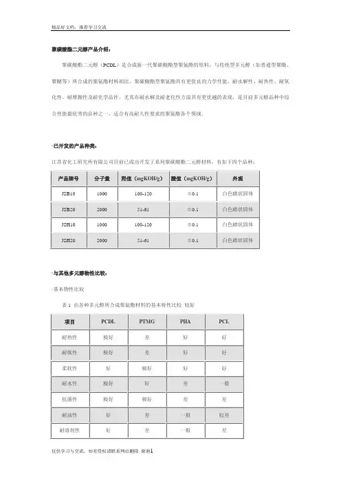 最新聚碳酸酯二元醇产品介绍