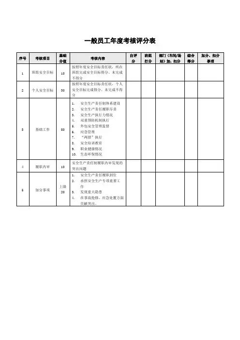 一般员工年度考核评分表