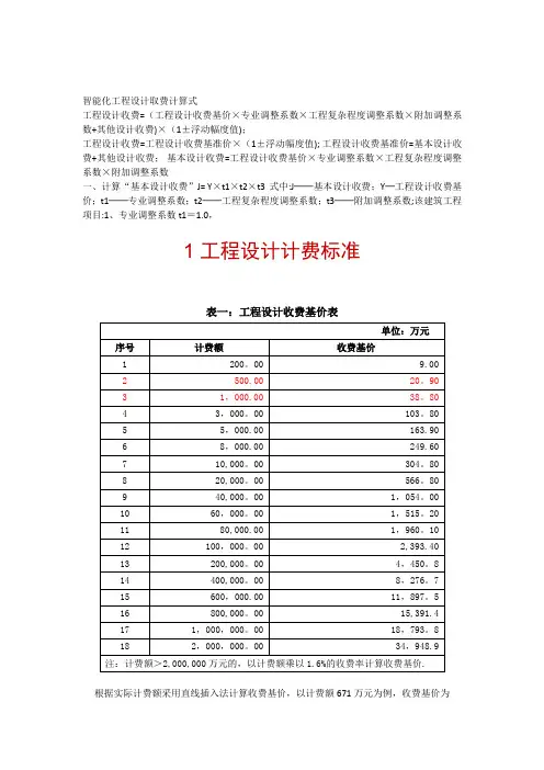 智能化工程设计取费计算式