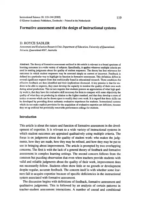 formative assessment and the design of instructional systems