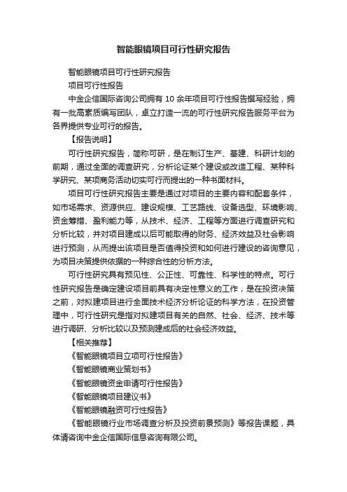智能眼镜项目可行性研究报告
