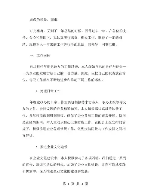 年度党政办个人工作总结范文
