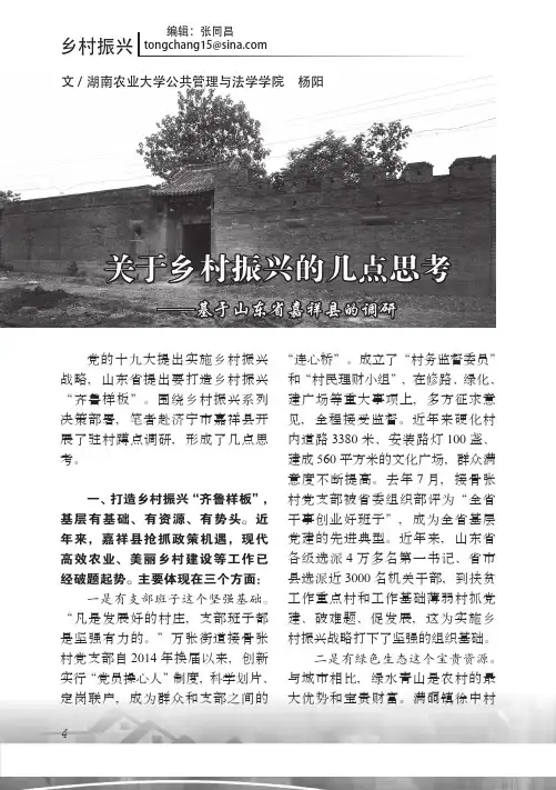 关于乡村振兴的几点思考——基于山东省嘉祥县的调研