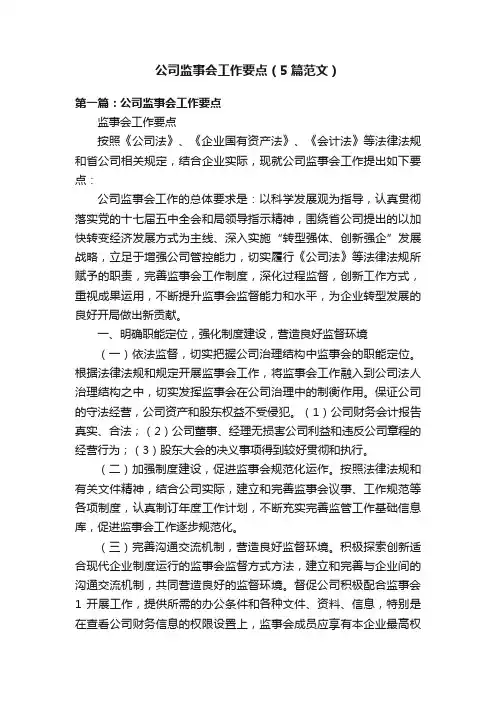 公司监事会工作要点（5篇范文）