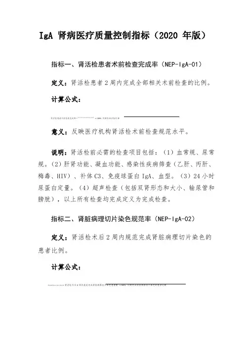 IgA 肾病医疗质量控制指标(2020 年版)