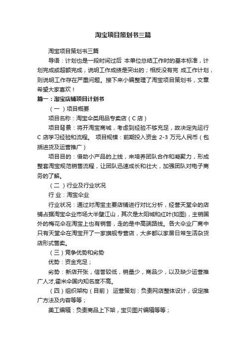 淘宝项目策划书三篇