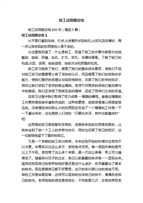 钳工试用期总结800字（精选5篇）