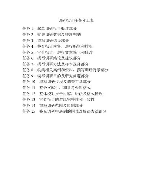 调研报告任务分工表