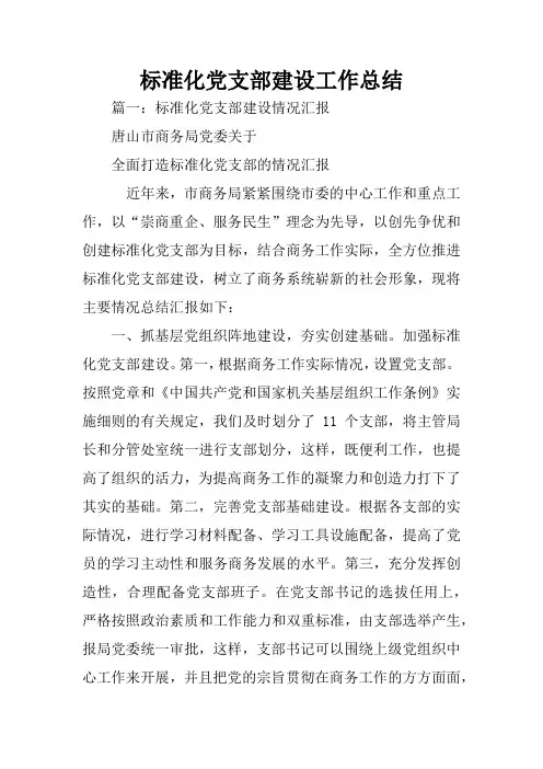 标准化党支部建设工作总结
