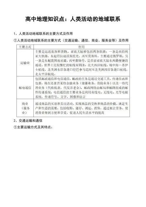 高中地理知识点：人类活动的地域联系