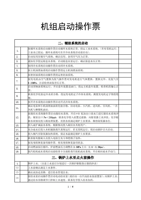 机组启动操作票
