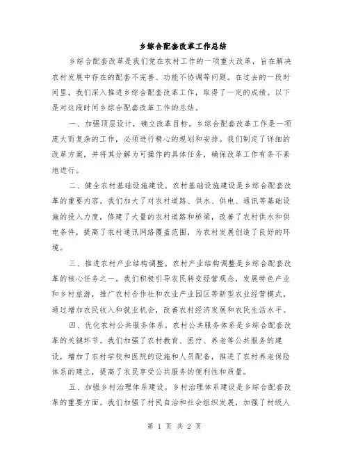 乡综合配套改革工作总结