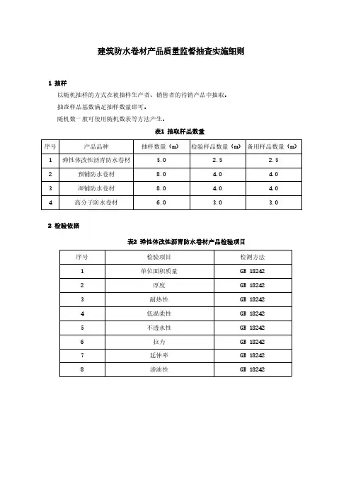 建筑防水卷材产品质量监督抽查实施细则