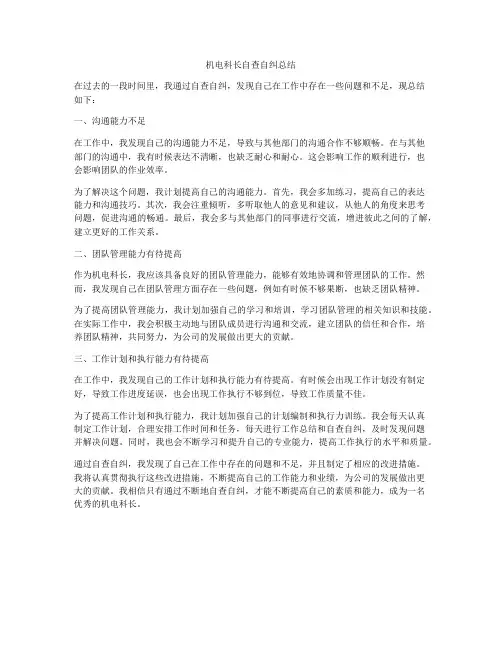 机电科长自查自纠总结