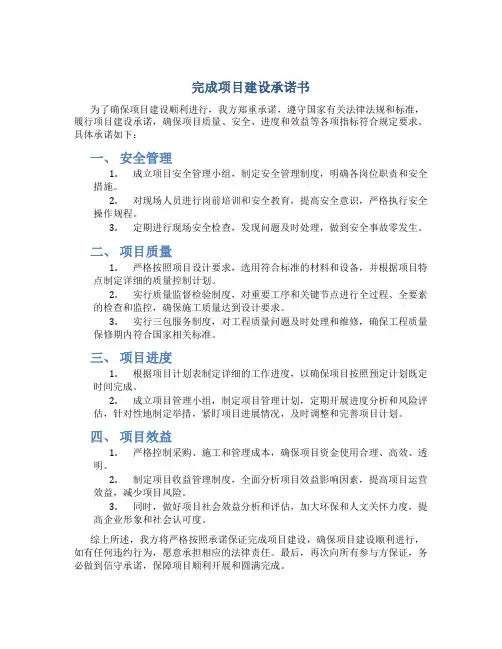完成项目建设承诺书