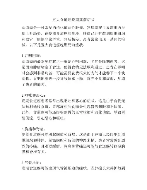 五大食道癌晚期死前症状