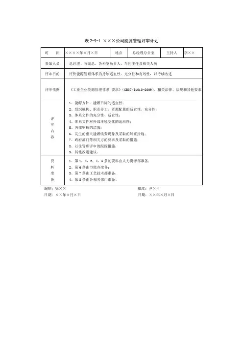 管理评审计划示例
