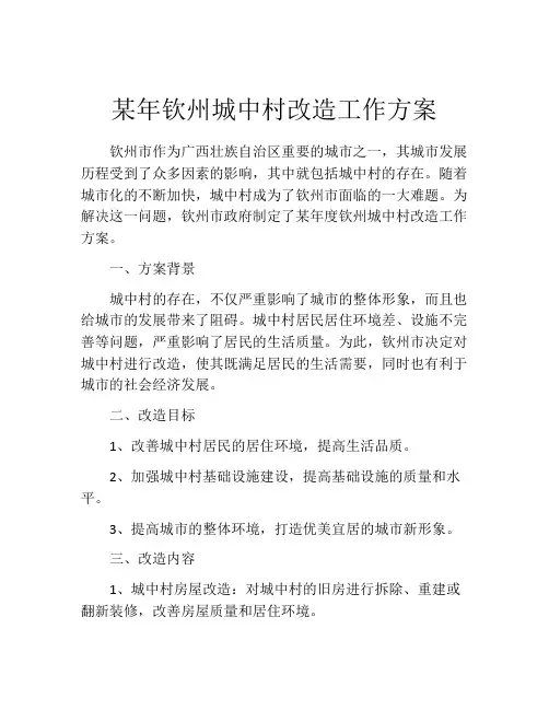 某年钦州城中村改造工作方案