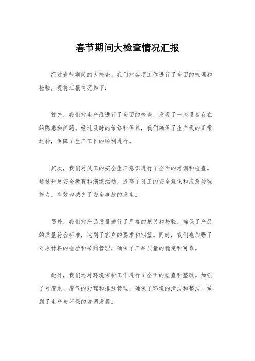 春节期间大检查情况汇报