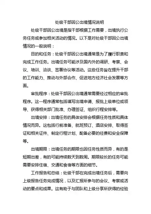 处级干部因公出境情况说明