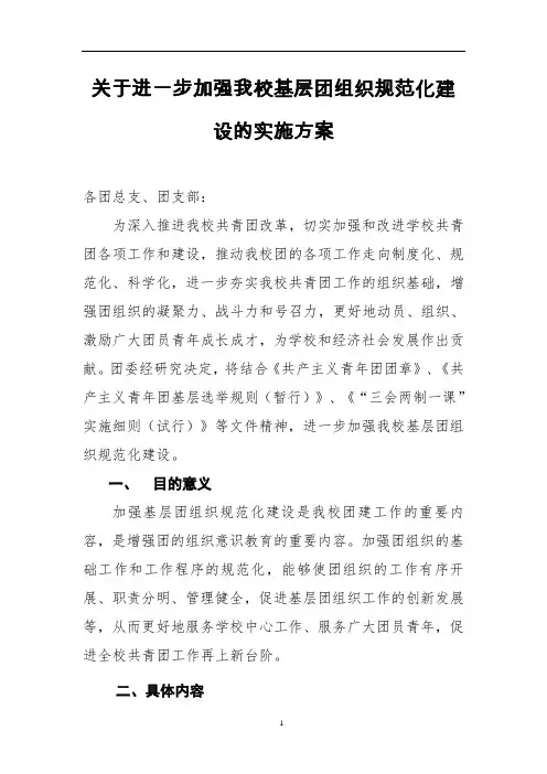 (完整版)关于进一步加强我校基层团组织规范化建设的实施方案