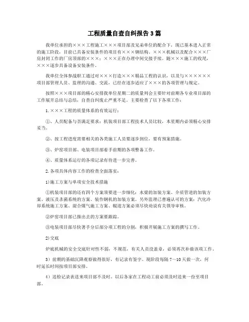 工程质量自查自纠报告3篇