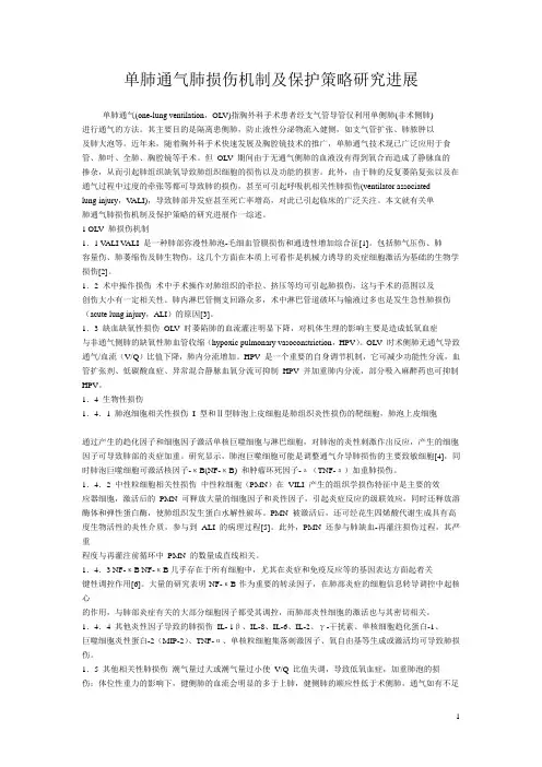 单肺通气肺损伤机制及保护策略研究进展