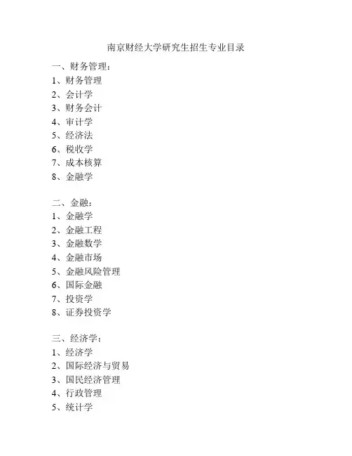 南京财经大学研究生招生专业目录