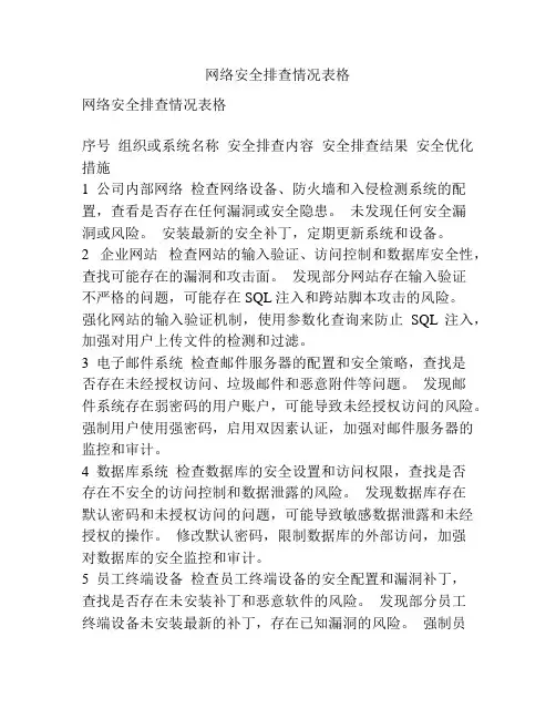 网络安全排查情况表格