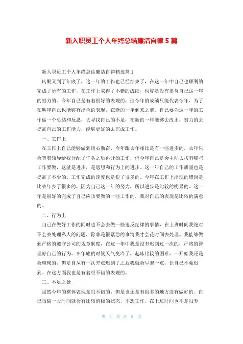 新入职员工个人年终总结廉洁自律5篇