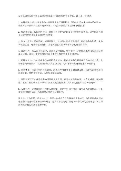 小狗的医疗护理：保持宠物健康和预防疾病的建议