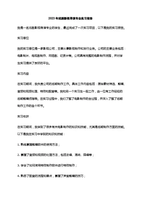 2023年戏剧影视导演专业实习报告