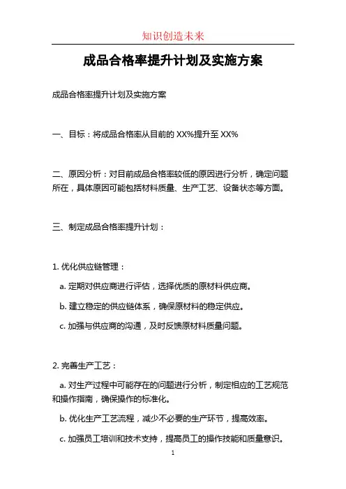 成品合格率提升计划及实施方案