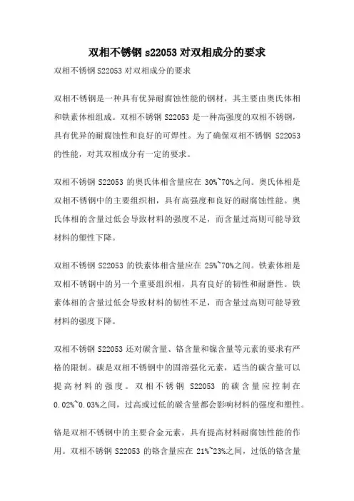 双相不锈钢s22053对双相成分的要求