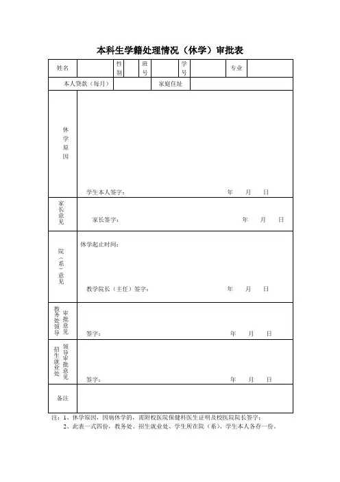 本科生学籍处理情况(休学)审批表