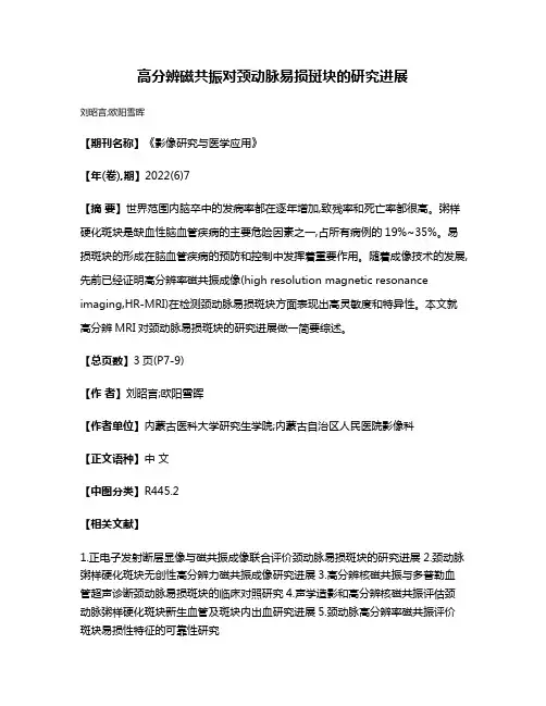 高分辨磁共振对颈动脉易损斑块的研究进展