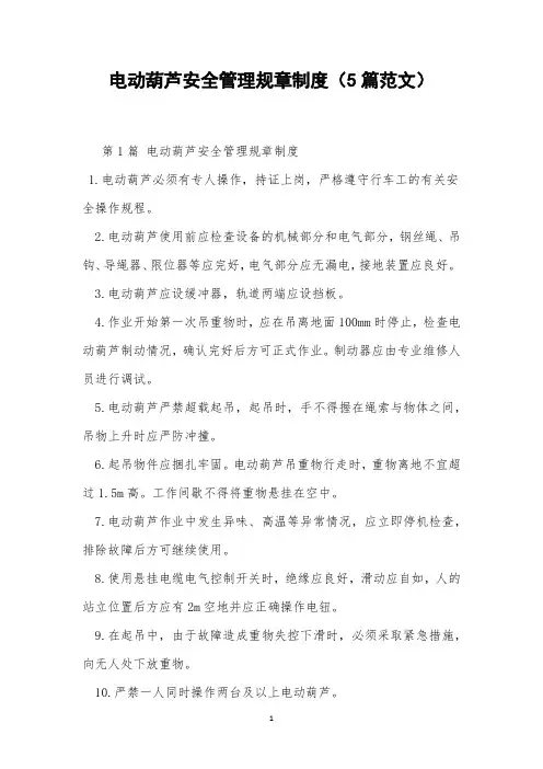 电动葫芦安全管理规章制度(5篇范文)
