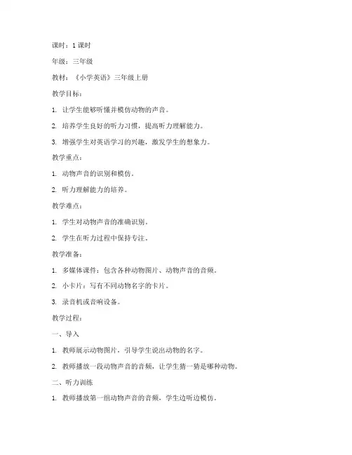 听力教学小学英语教案模板