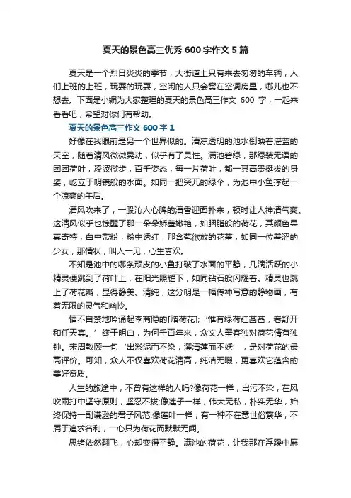 夏天的景色高三优秀600字作文5篇