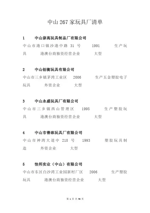 中山267家玩具厂清单