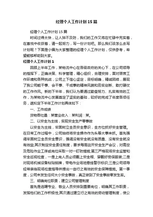 经理个人工作计划15篇