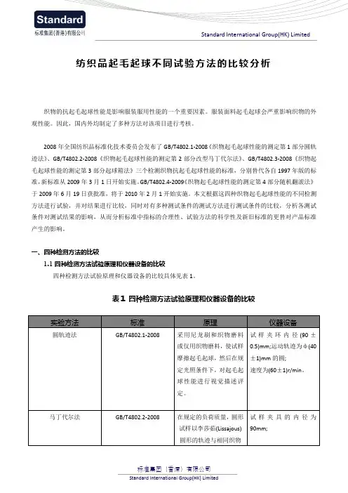 纺织品起毛起球不同试验方法的比较分析